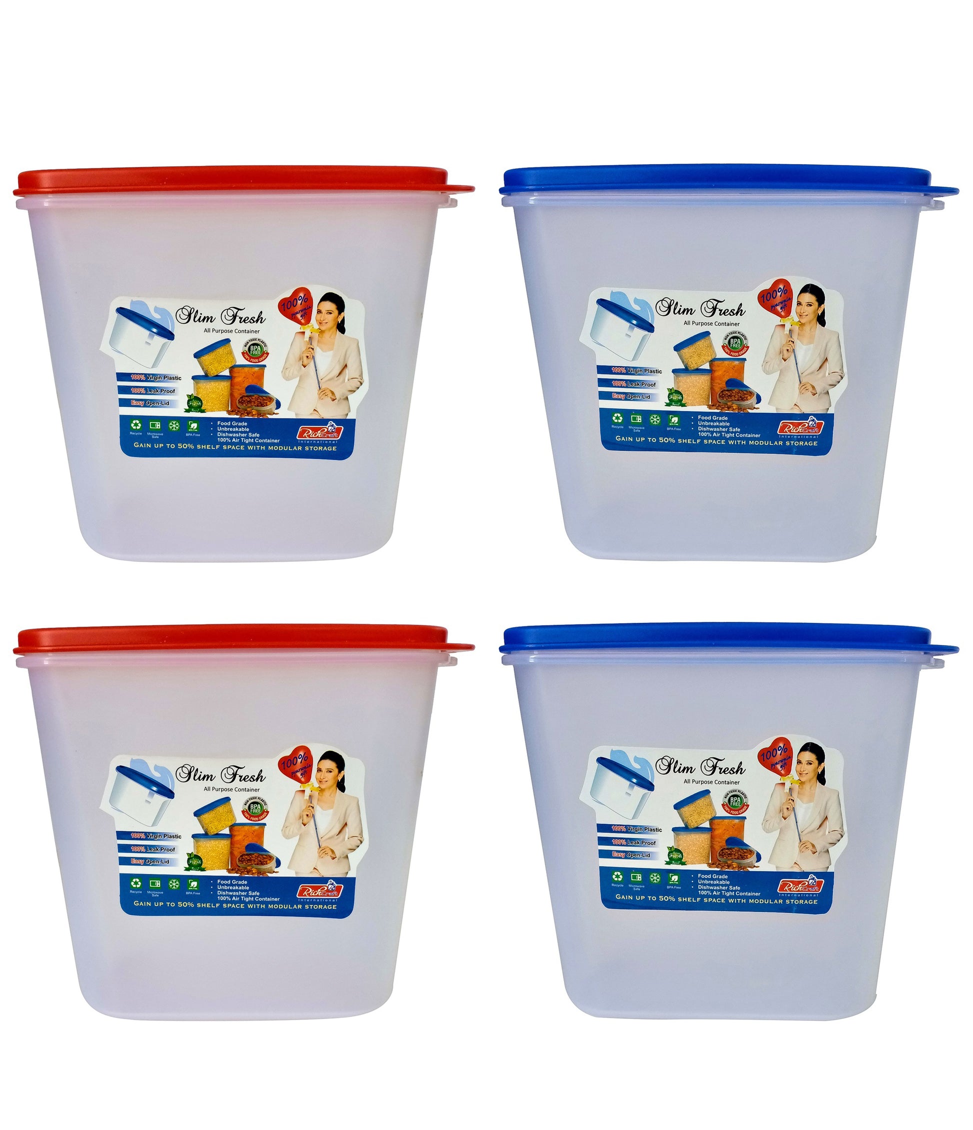 Big Plastic Storage Containers Boxes Size 1.2 L set of 4 red & blue cap