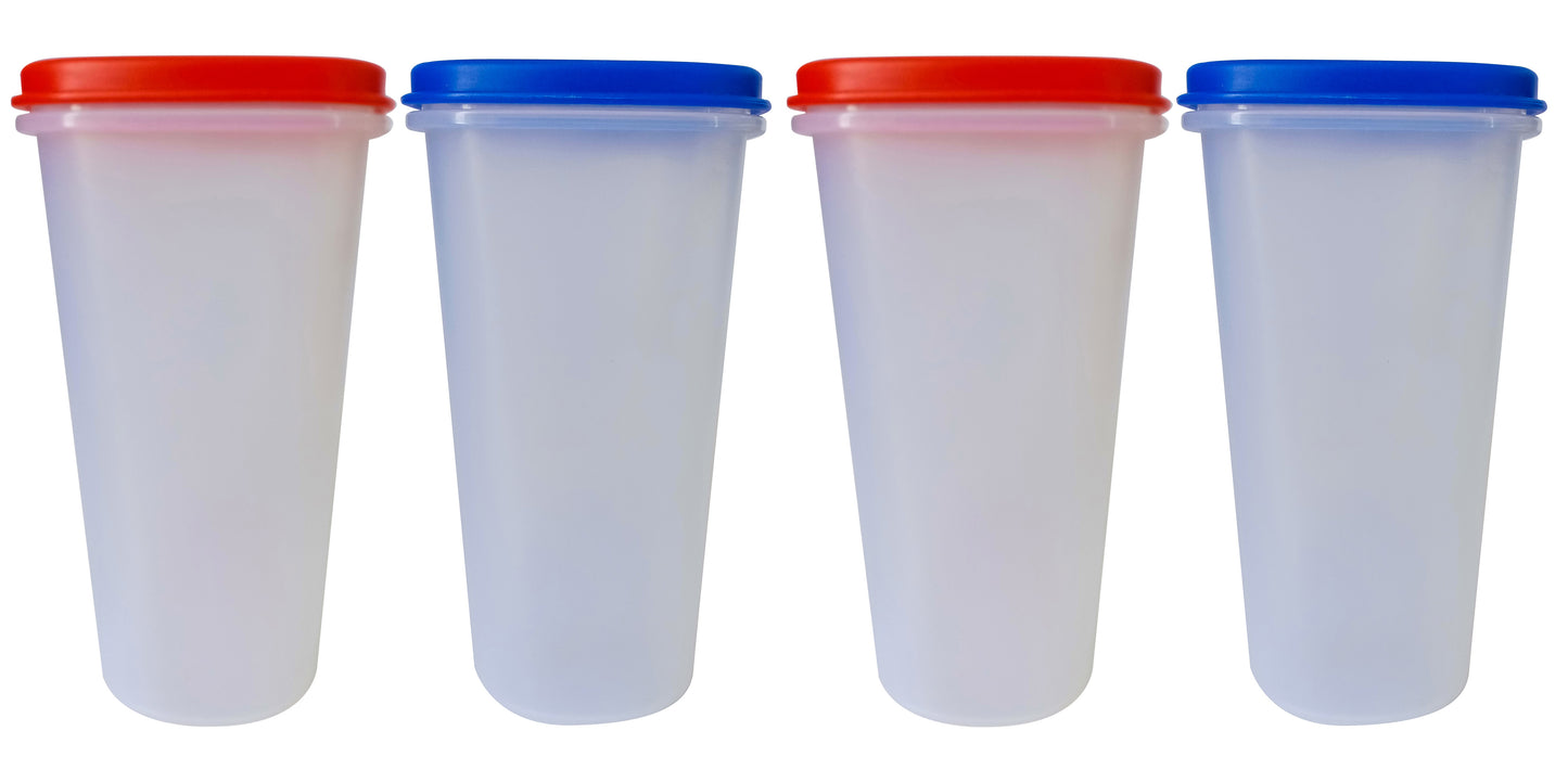 Big Plastic Storage Containers Boxes Size 1.2 L  Red & Blue Cap set of 4 side view