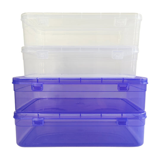 Purple & White Coloured Plastic Large Storage Box front view set of 4