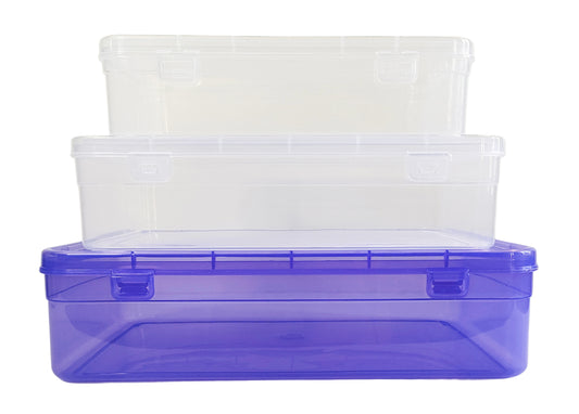 Purple & white Coloured Plastic Large Storage Box set of 3 small to large