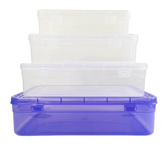 Purple & white Coloured Plastic Large Storage Box set of 4 small to large