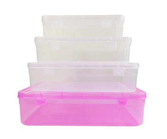 Pink & White Coloured Plastic Large Storage Box set of 4