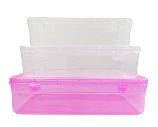 Pink & White Coloured Plastic Large Storage Box set of 3