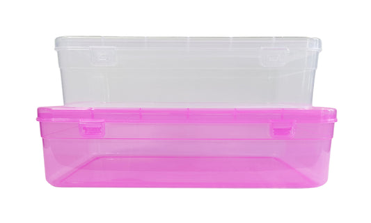 Pink & White Coloured Plastic Large Storage Box set of 2 front view