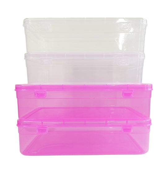 Pink & White Coloured Plastic Large Storage Box set of 4 front view