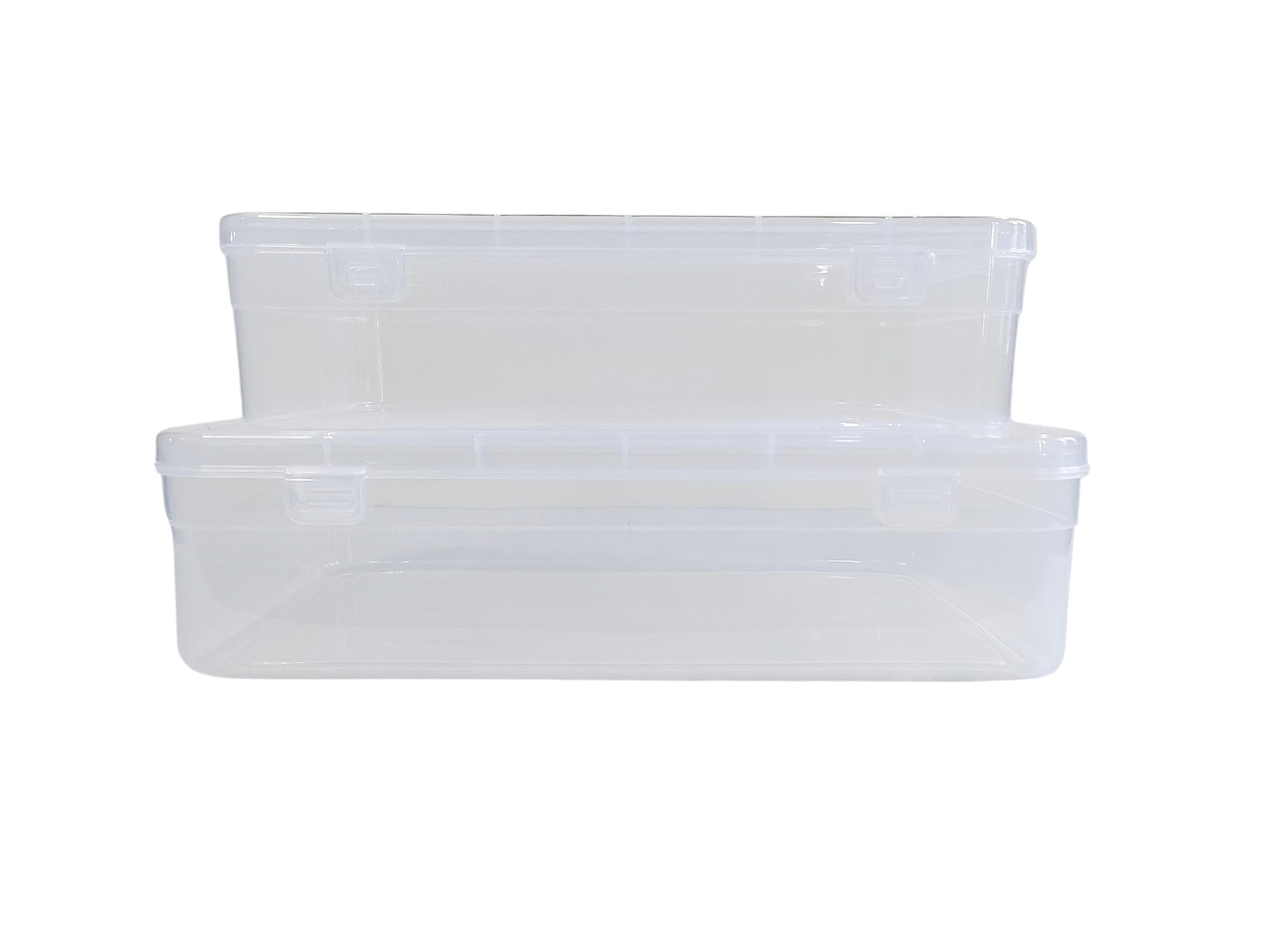 Clear Plastic Large Rectangular Storage Box Size front view set of 2