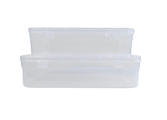 Clear Plastic Large Rectangular Storage Box Size front view set of 2