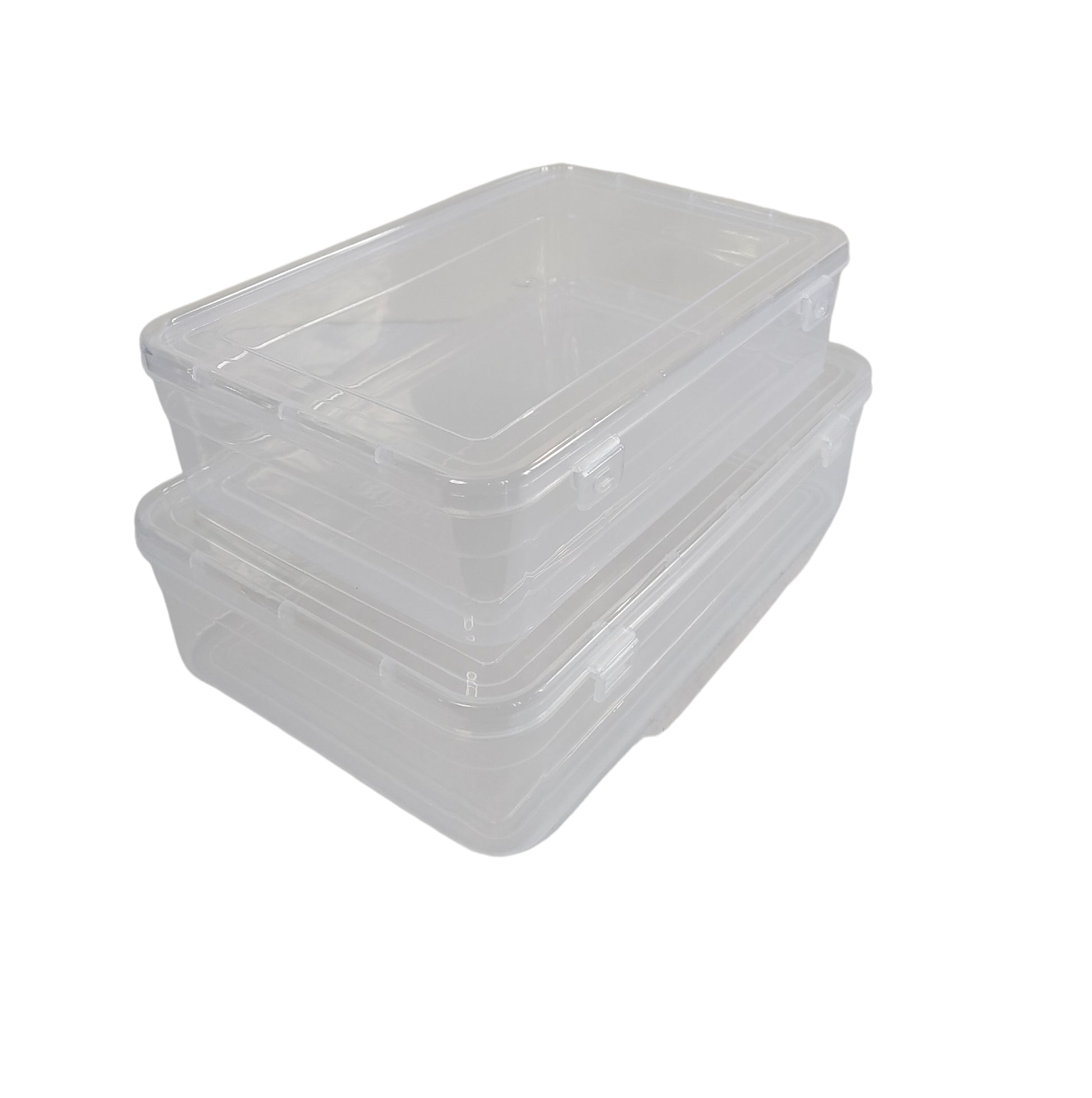 Clear Plastic Large Rectangular Storage Box Size side & upper view set of 2