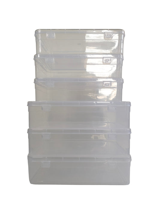 Clear Plastic Large Storage Boxes set of 6 front view