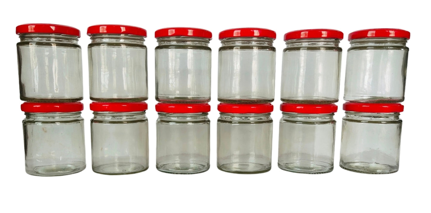 Short 200 ml Glass Mason Jars with Airtight Red Cap Multi Purpose Jar/Pickle Jars (Set of 6)