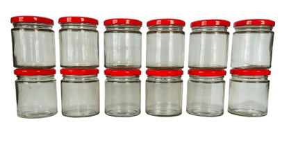 Short 200 ml Glass Mason Jars with Airtight Red Cap Multi Purpose Jar/Pickle Jars (Set of 6)