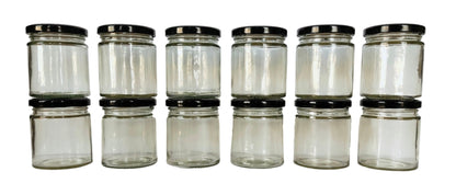 Short Glass Jars with Black Round cap front  view set of 12
