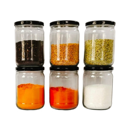 Short 500 ml Glass Mason Jars with Airtight Round Cap Multi Purpose Jar/Pickle Jars (Red, Golden & Black)