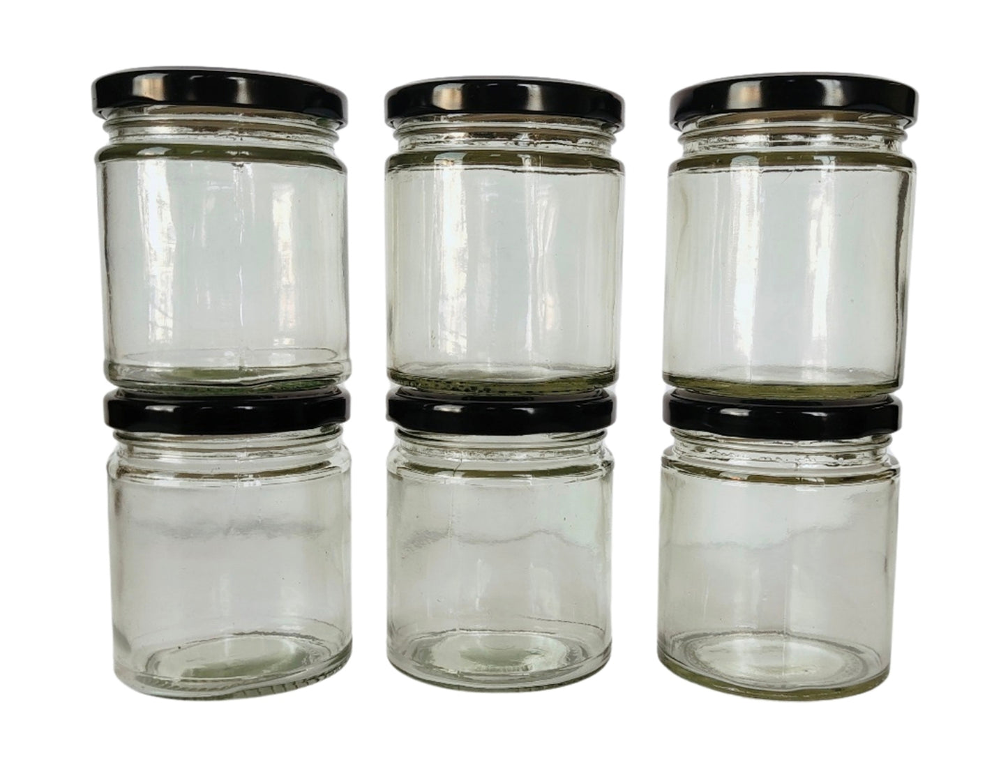 Short 200 ml Glass Mason Jars with Airtight Black Cap Multi Purpose Jar/Pickle Jars (Set of 6)