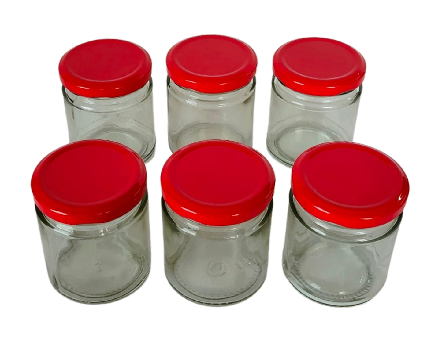 Short 200 ml Glass Mason Jars with Airtight Red Cap Multi Purpose Jar/Pickle Jars (Set of 6)