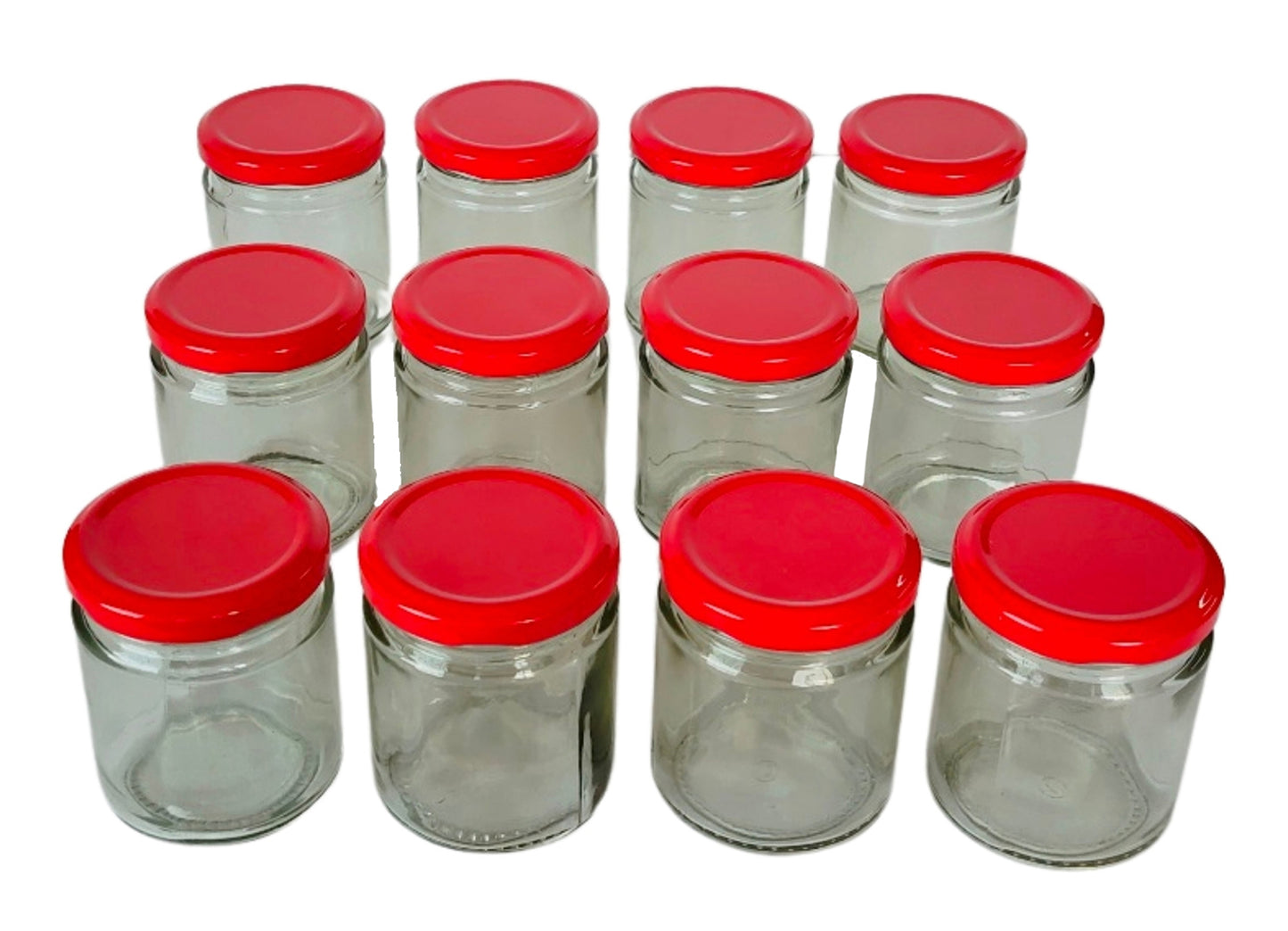 Short 200 ml Glass Mason Jars with Airtight Red Cap Multi Purpose Jar/Pickle Jars (Set of 6)