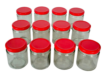 Short 200 ml Glass Mason Jars with Airtight Red Cap Multi Purpose Jar/Pickle Jars (Set of 6)