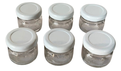 Glass Jars with white cap front & upper view set of 6