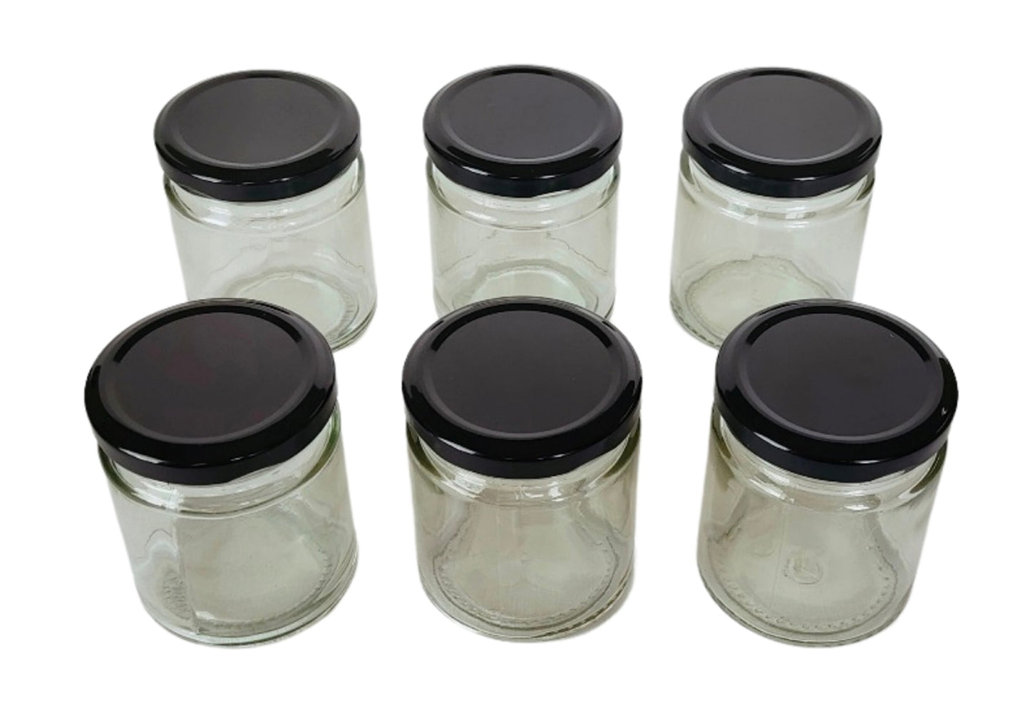 Short 200 ml Glass Mason Jars with Airtight Black Cap Multi Purpose Jar/Pickle Jars (Set of 6)
