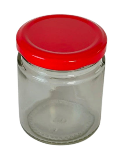 Short 200 ml Glass Mason Jars with Airtight Red Cap Multi Purpose Jar/Pickle Jars (Set of 6)