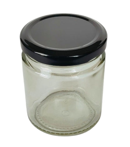 Short 200 ml Glass Mason Jars with Airtight Black Cap Multi Purpose Jar/Pickle Jars (Set of 6)