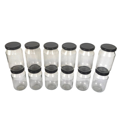 400 ml Glass Mason Jars with Airtight Round Cap Multi Purpose Jar/Pickle Jars (Red, Golden & Black)