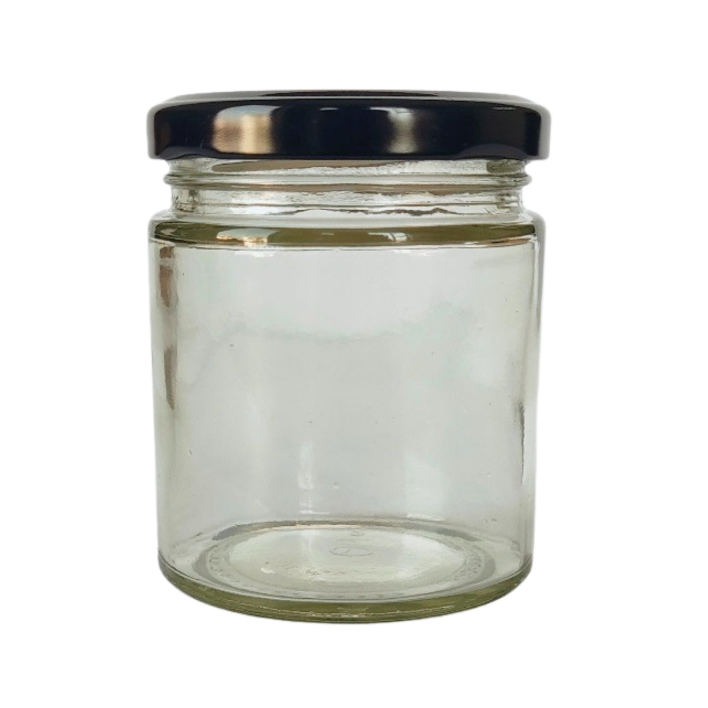 Short Glass Jars with Black Round cap front view