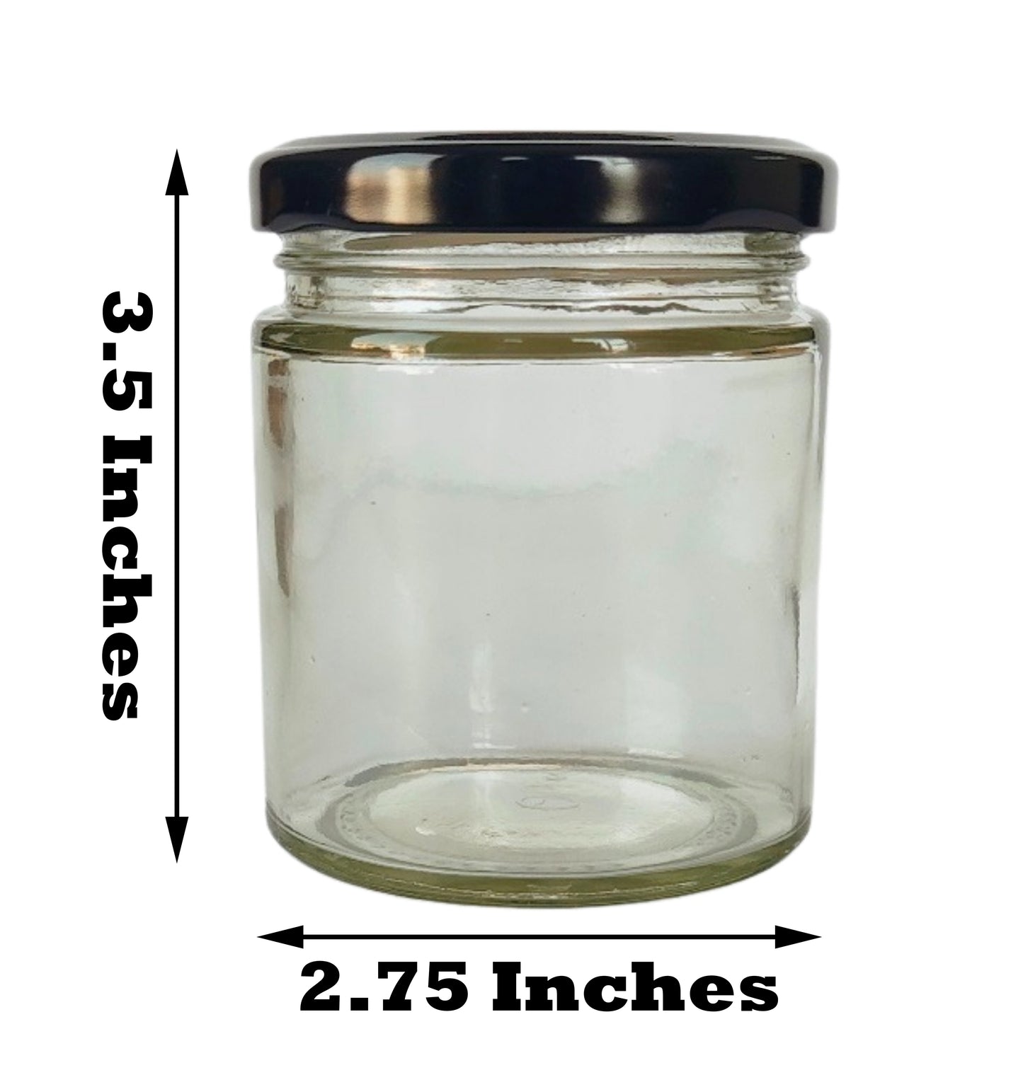 Short Glass Jars with Black Round cap front size view