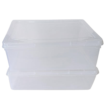 Clear Plastic Extra Large Storage Boxes - Fully Detachable Lid front & upper view set of 2