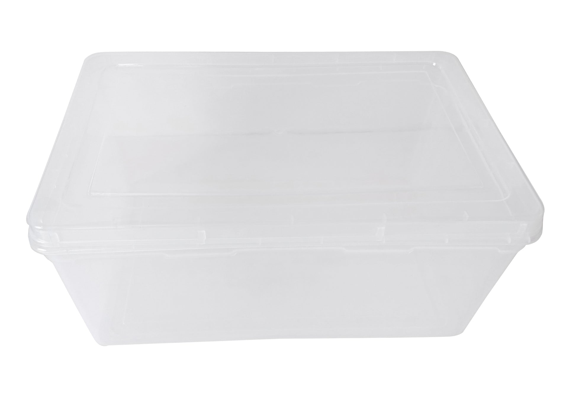 Clear Plastic Extra Large Storage Boxes - Fully Detachable Lid front & upper view