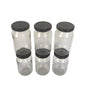 Glass Jars with Black Round cap front & Upper view set of 6