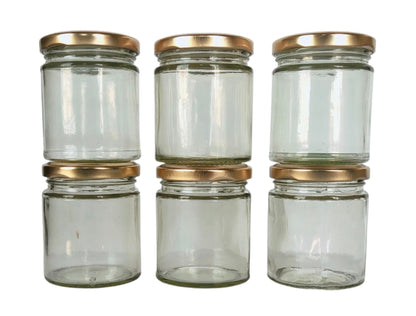 Short 200 ml Glass Mason Jars with Airtight Golden Cap Multi Purpose Jar/Pickle Jars (Set of 6)