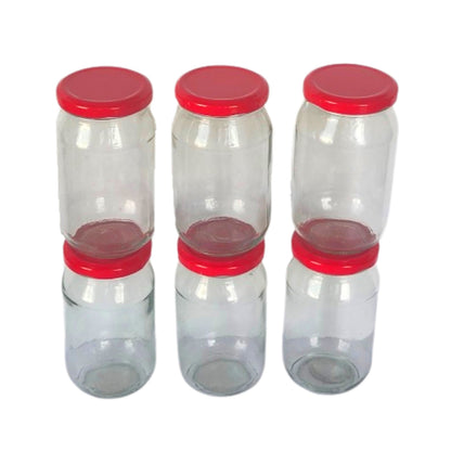 400 ml Glass Mason Jars with Airtight Round Cap Multi Purpose Jar/Pickle Jars (Red, Golden & Black)