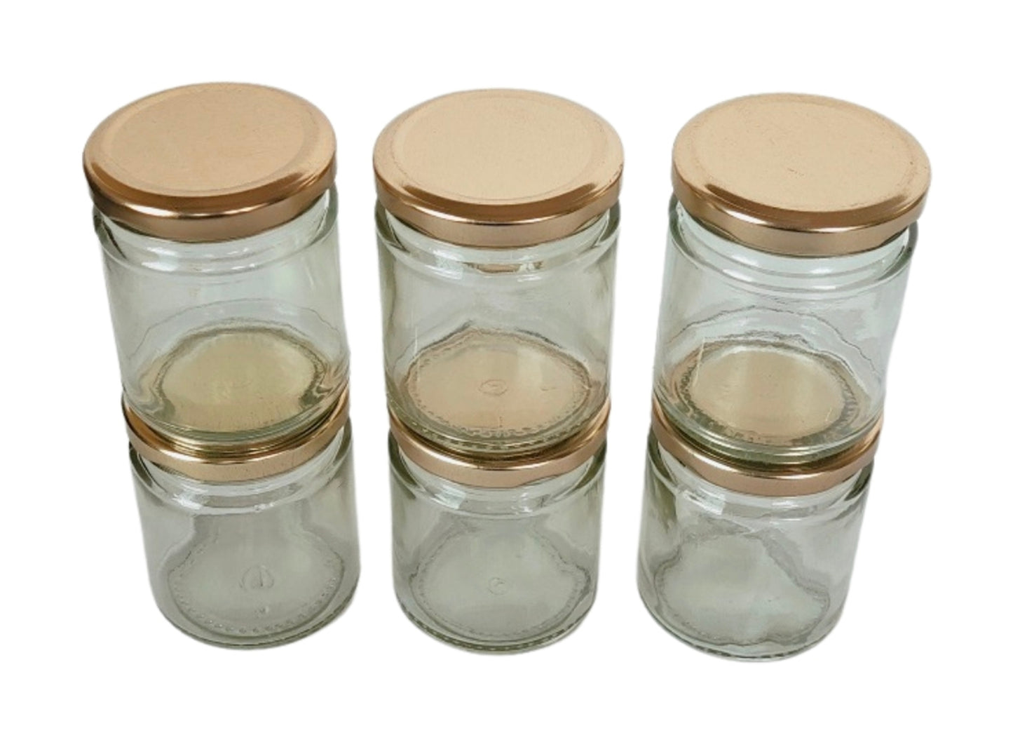 Short 200 ml Glass Mason Jars with Airtight Golden Cap Multi Purpose Jar/Pickle Jars (Set of 6)