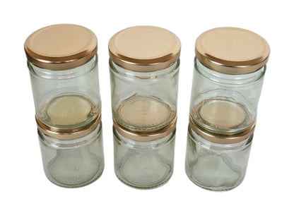 Short 200 ml Glass Mason Jars with Airtight Golden Cap Multi Purpose Jar/Pickle Jars (Set of 6)