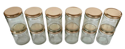 Short 200 ml Glass Mason Jars with Airtight Golden Cap Multi Purpose Jar/Pickle Jars (Set of 6)