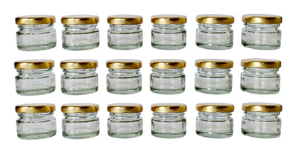 Glass Jars with golden cap set of 18 front view