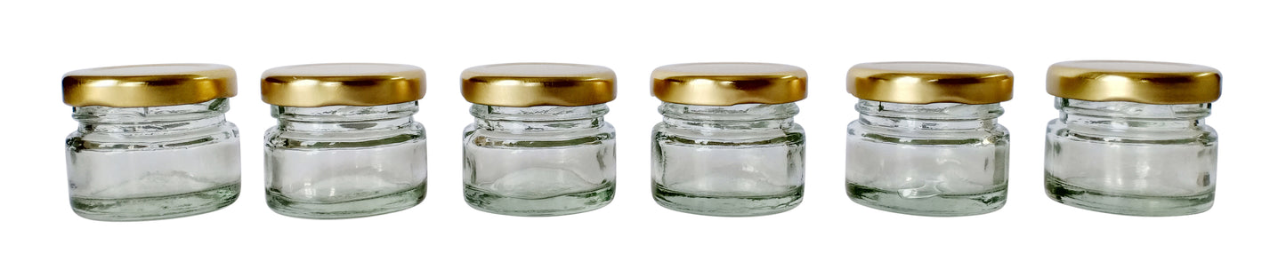 Glass Jars with golden cap set of 6 front view