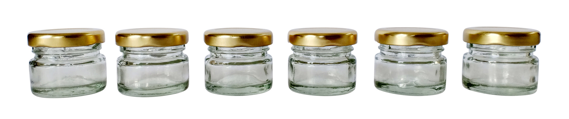 Glass Jars with golden cap set of 6 front view