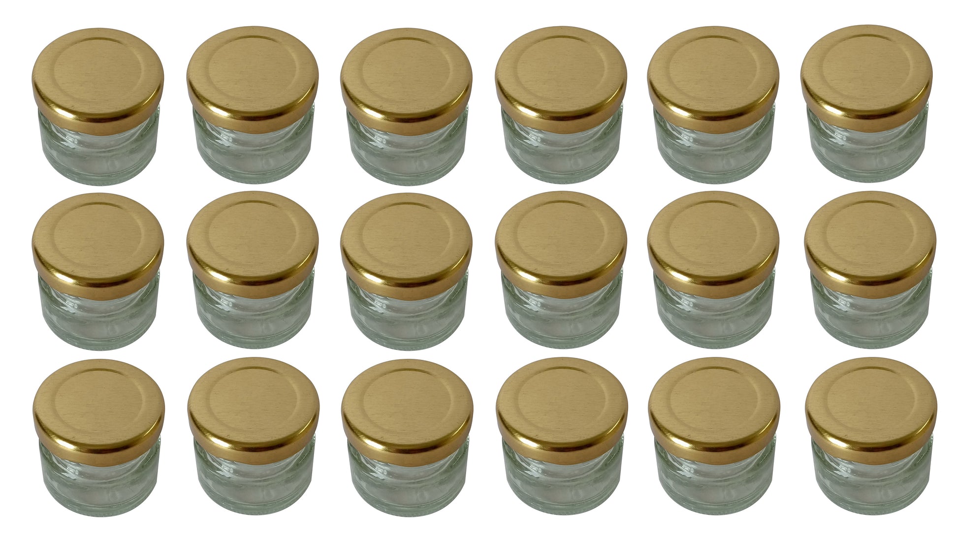 Glass Jars with golden cap set of 18 upper view