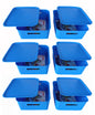 Plastic Checkered Large Storage Basket with lid Ocean Blue Colour upper & side view set of 6
