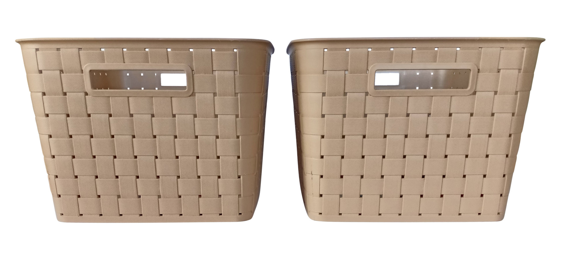 Plastic Checkered Extra Large Storage Baskets Beige Colour side view