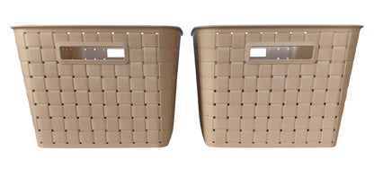 Plastic Checkered Extra Large Storage Baskets Beige Colour side view