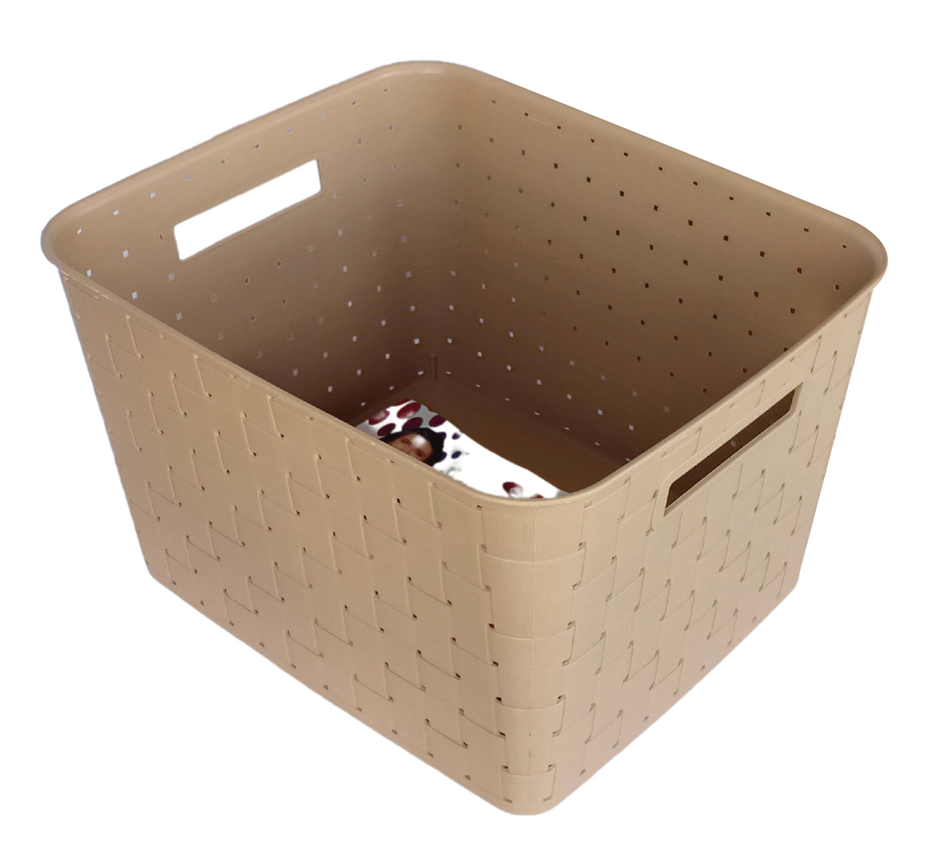 Plastic Checkered Extra Large Storage Baskets Beige Colour side & upper view