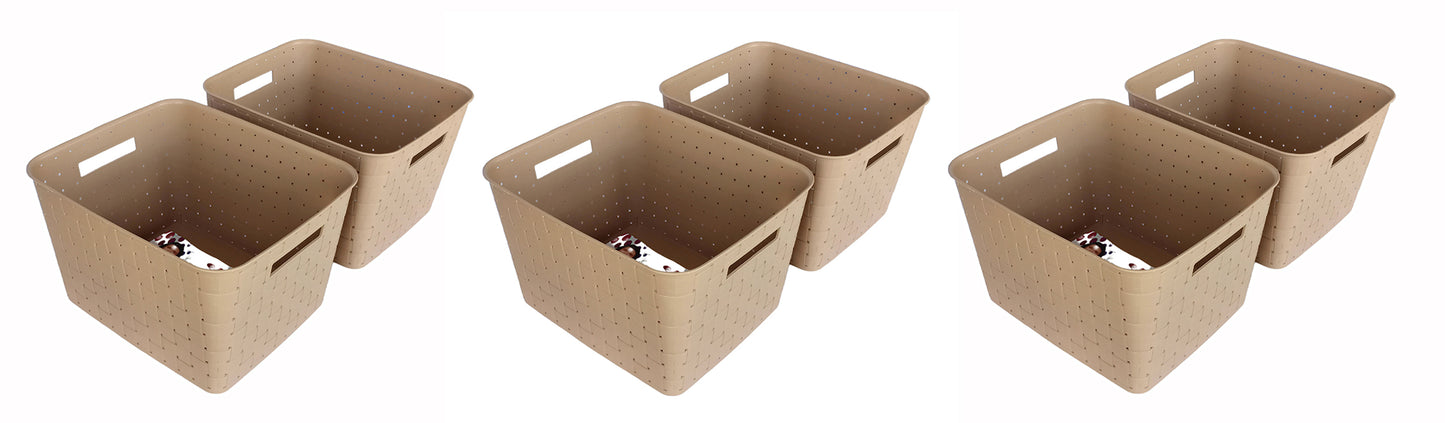 Plastic Checkered Extra Large Storage Baskets Beige Colour side & upper view set of 6