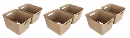 Plastic Checkered Extra Large Storage Baskets Beige Colour side & upper view set of 6