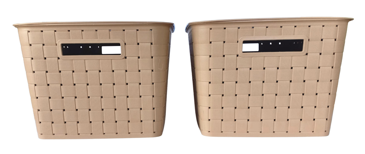 Plastic Checkered Extra Large Storage Baskets with lid Beige Colour side view