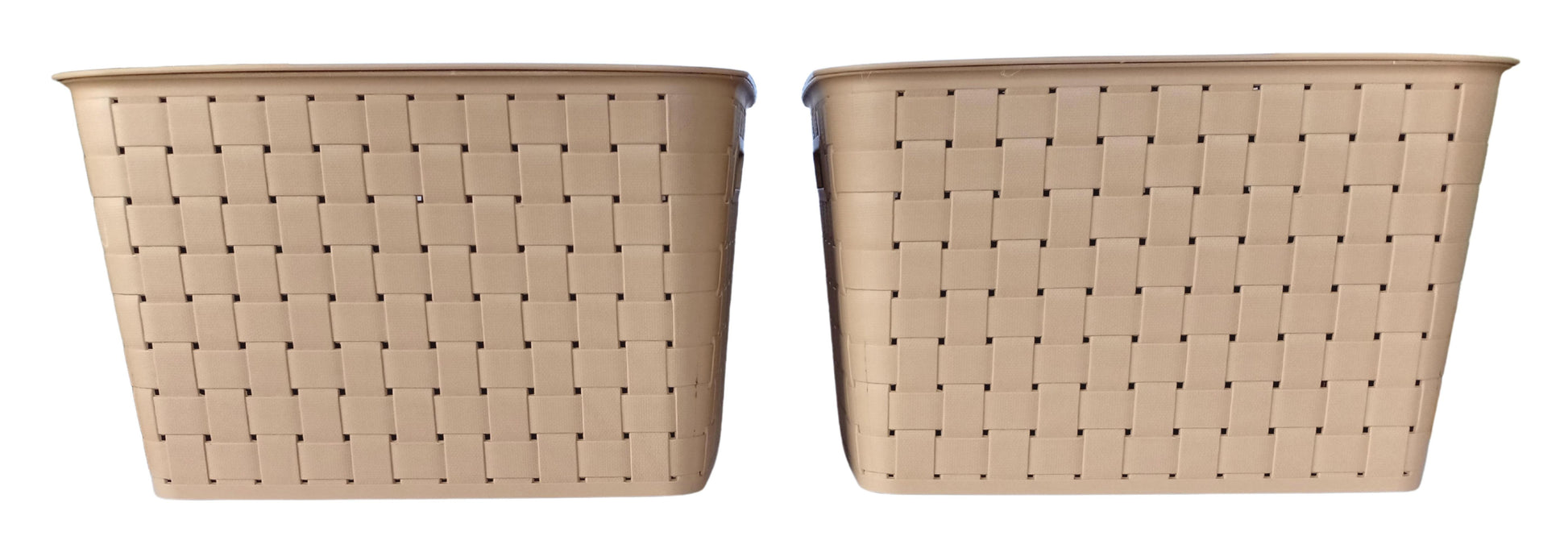 Plastic Checkered Extra Large Storage Baskets Beige Colour side & upper view with lid showing Basket size front view