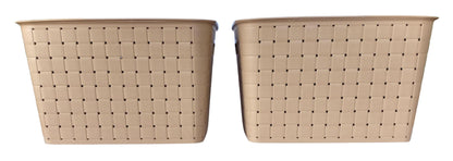 Plastic Checkered Extra Large Storage Baskets Beige Colour side & upper view with lid showing Basket size front view