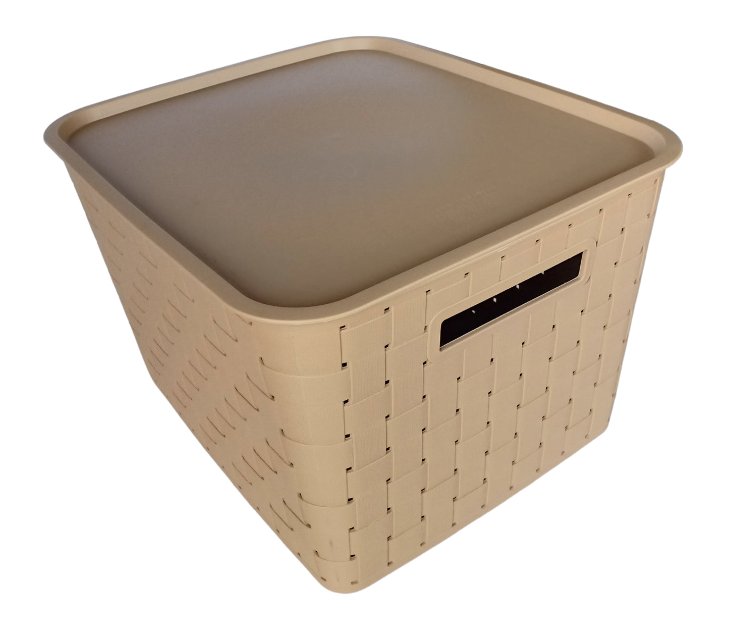Plastic Checkered Extra Large Storage Baskets with lid Beige Colour side & upper view